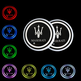 BRAND NEW UNIVERSAL V2 2PCS MASERATI Switchable Seven Colorful LED Car Cup Holder Mat Coaster Pad
