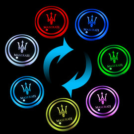 BRAND NEW UNIVERSAL V2 2PCS MASERATI Switchable Seven Colorful LED Car Cup Holder Mat Coaster Pad