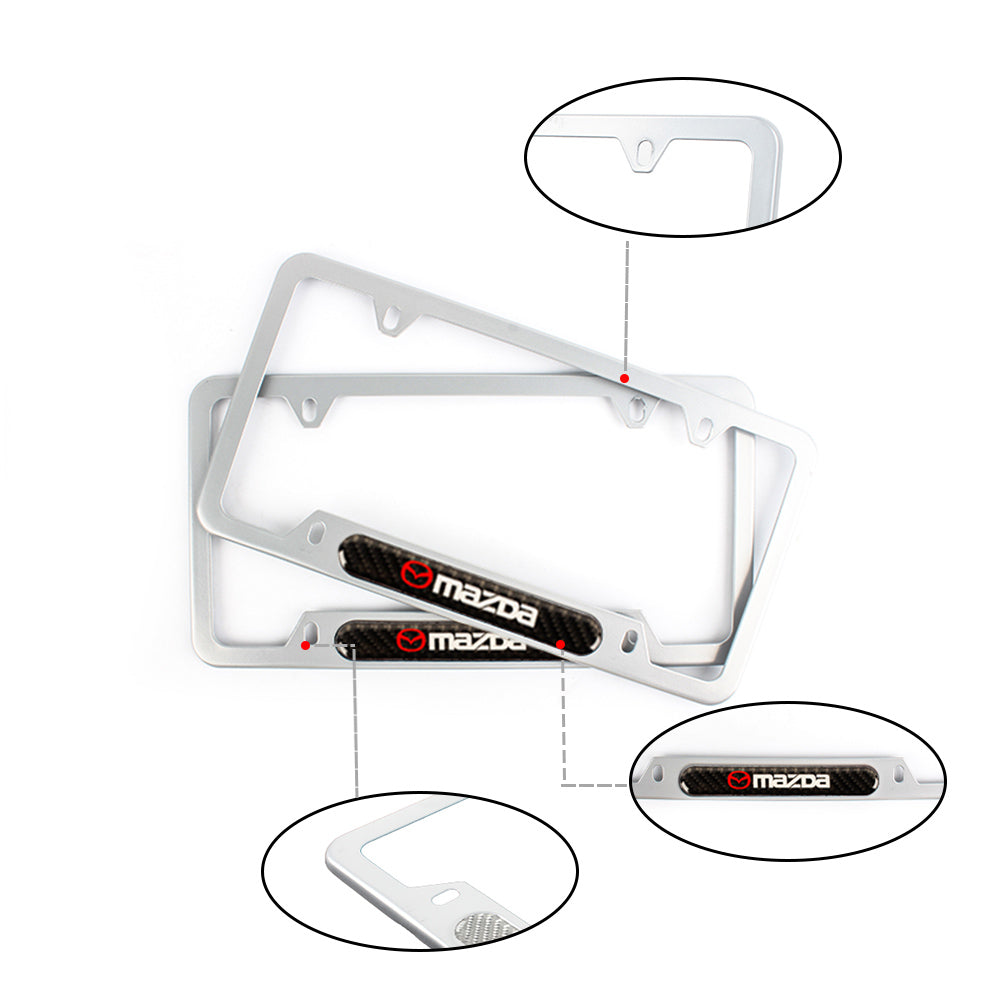 Brand New Universal 2PCS MAZDA Silver Metal License Plate Frame
