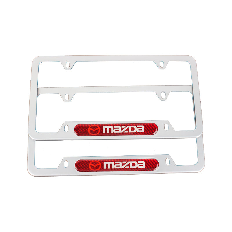 Brand New Universal 2PCS Mazda Silver Metal License Plate Frame