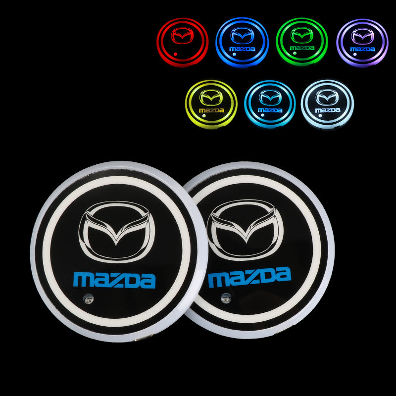 BRAND NEW UNIVERSAL V2 2PCS MAZDA Switchable Seven Colorful LED Car Cup Holder Mat Coaster Pad
