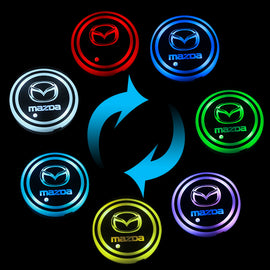 BRAND NEW UNIVERSAL V2 2PCS MAZDA Switchable Seven Colorful LED Car Cup Holder Mat Coaster Pad