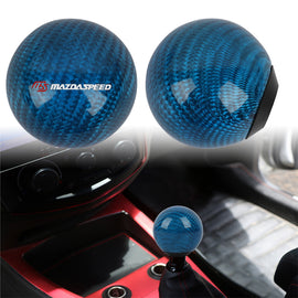 Brand New Universal Mazdaspeed Car Gear Shift Knob Round Ball Shape Blue Real Carbon Fiber M8 M10 M12