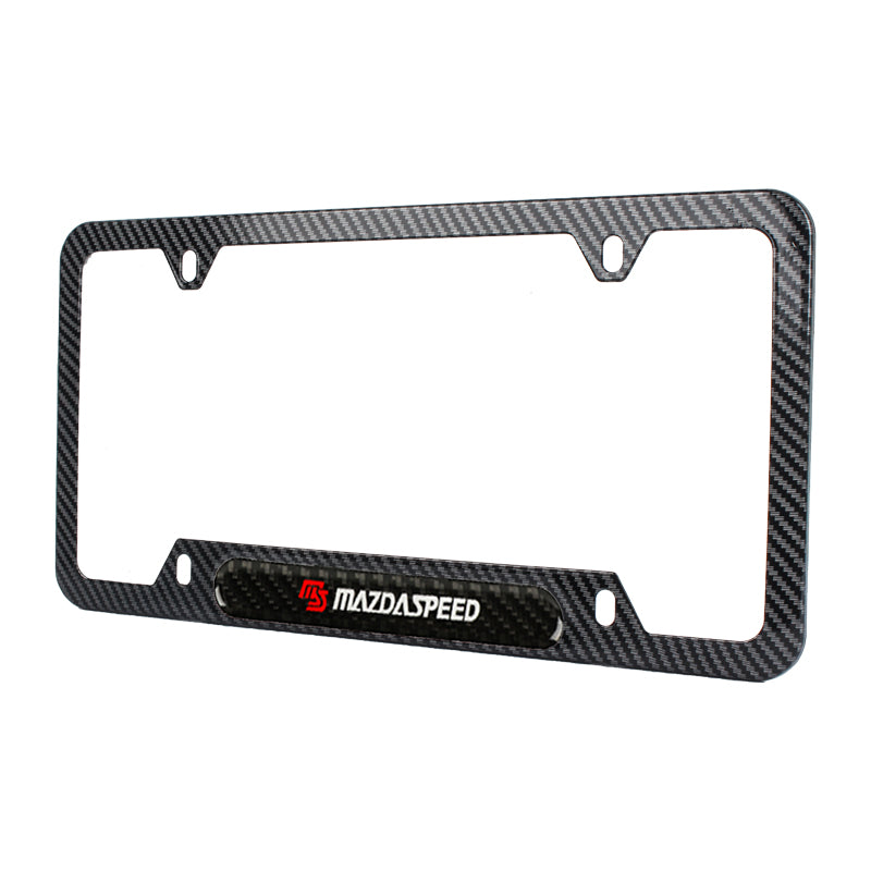 Brand New Universal 2PCS MAZDASPEED Carbon Fiber Look Metal License Plate Frame