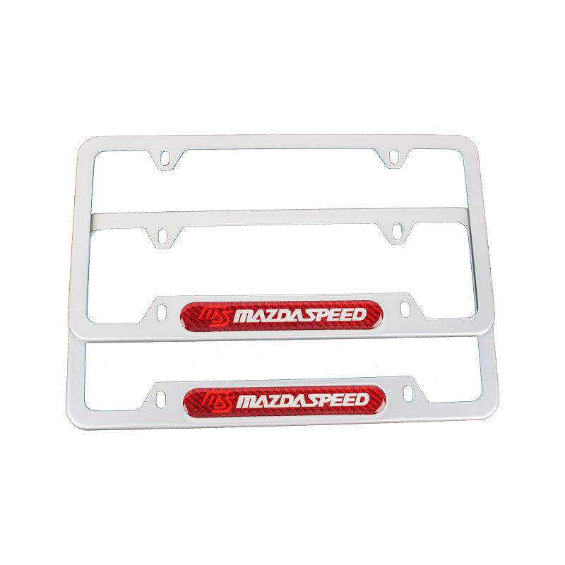 Brand New Universal 2PCS Mazdaspeed Silver Metal License Plate Frame