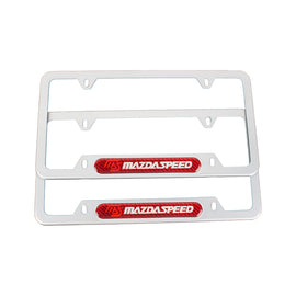Brand New Universal 2PCS Mazdaspeed Silver Metal License Plate Frame