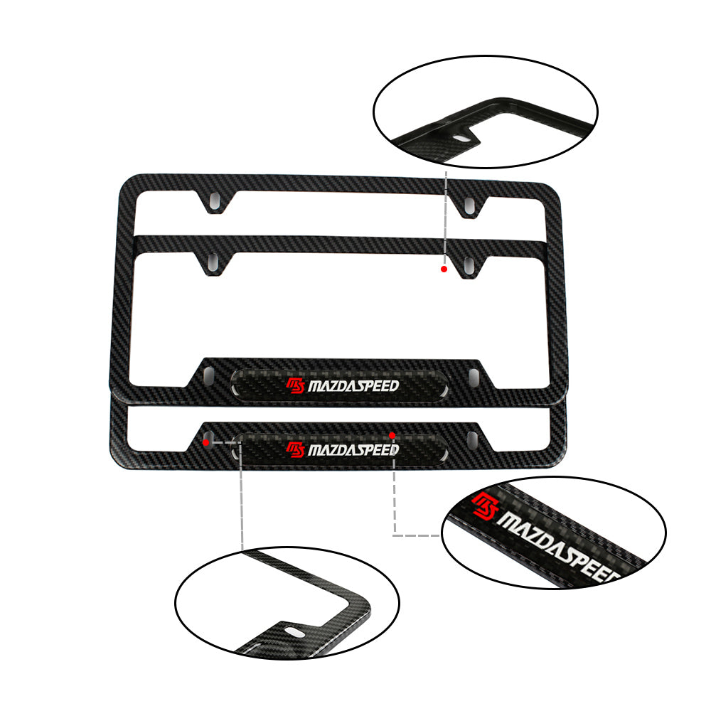 Brand New Universal 1PCS MAZDASPEED Carbon Fiber Look Metal License Plate Frame