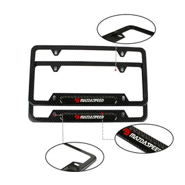 Brand New Universal 2PCS MAZDASPEED Carbon Fiber Look Metal License Plate Frame