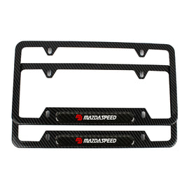 Brand New Universal 2PCS MAZDASPEED Carbon Fiber Look Metal License Plate Frame