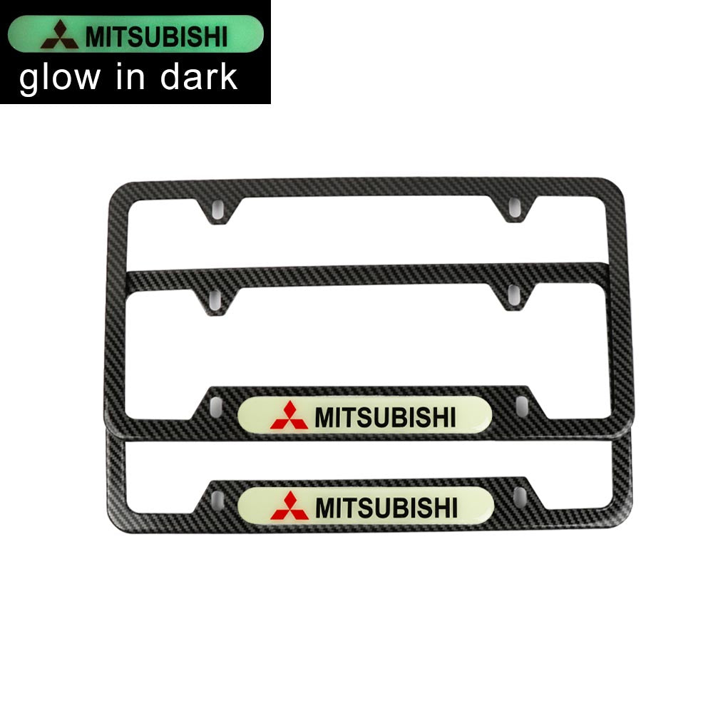 Brand New Universal 2PCS MITSUBISHI Carbon Fiber Style Metal License Plate Frame