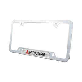 Brand New Universal 1PCS Mitsubishi Silver Metal License Plate Frame