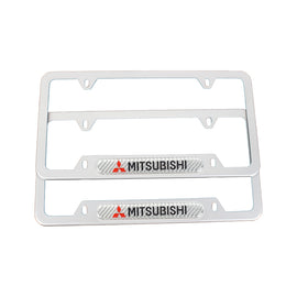 Brand New Universal 2PCS Mitsubishi Silver Metal License Plate Frame