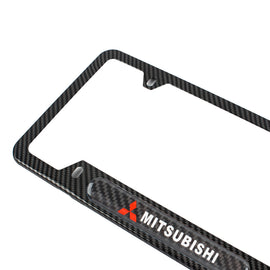 Brand New Universal 1PCS MITSUBISHI Carbon Fiber Look Metal License Plate Frame