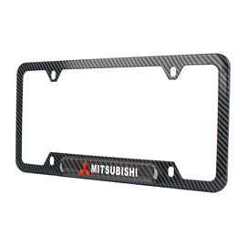 Brand New Universal 1PCS MITSUBISHI Carbon Fiber Look Metal License Plate Frame