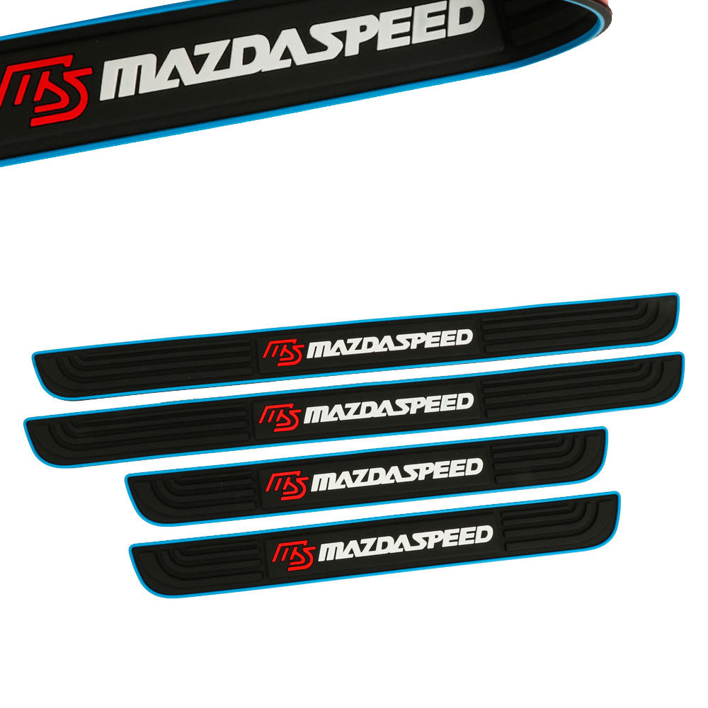 Brand New 4PCS Universal Mazdaspeed Blue Rubber Car Door Scuff Sill Cover Panel Step Protector