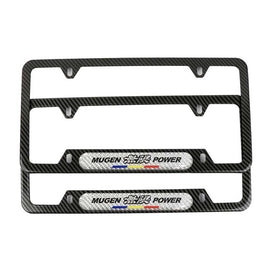 Brand New Universal 2PCS Mugen Power Carbon Fiber Look Metal License Plate Frame