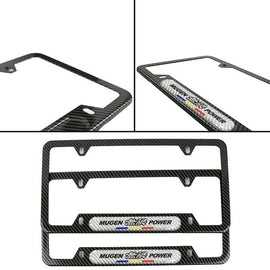 Brand New Universal 2PCS Mugen Power Carbon Fiber Look Metal License Plate Frame
