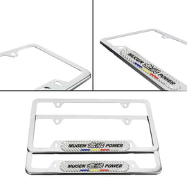 Brand New Universal 2PCS Mugen Power Silver Metal License Plate Frame