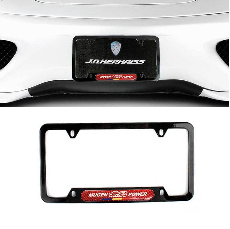 Brand New Universal 1PCS Mugen Power Glossy Black Metal License Plate Frame