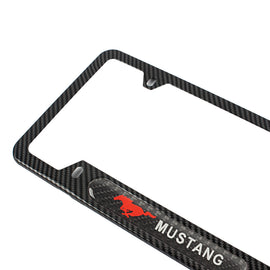 Brand New Universal 1PCS Mustang Carbon Fiber Look Metal License Plate Frame