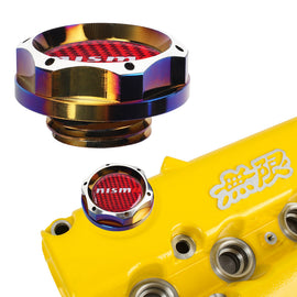 Brand New Jdm Nismo Burnt Blue Engine Oil Cap With Real Carbon Fiber Nismo Sticker Emblem For Nissan