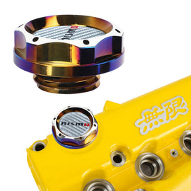 Brand New Jdm Nismo Burnt Blue Engine Oil Cap With Real Carbon Fiber Nismo Sticker Emblem For Nissan