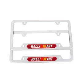 Brand New Universal 2PCS Ralliart Silver Metal License Plate Frame