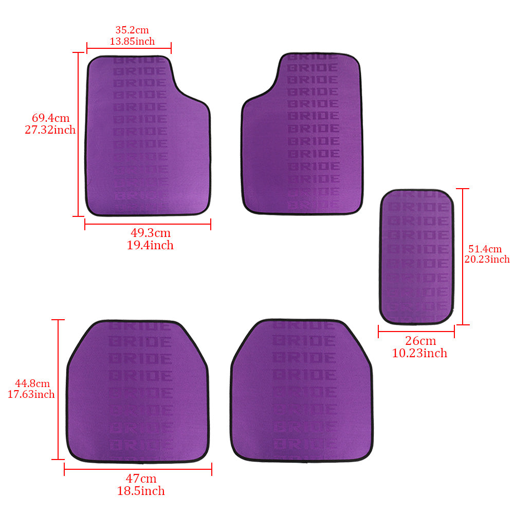 Brand New 5PCS Bride Purple Graduation Color Hybrid Racing Fabric Floor Mats Interior Carpets Universal