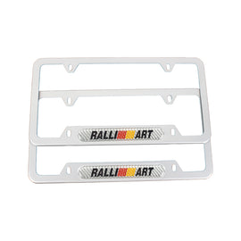Brand New Universal 2PCS Ralliart Silver Metal License Plate Frame