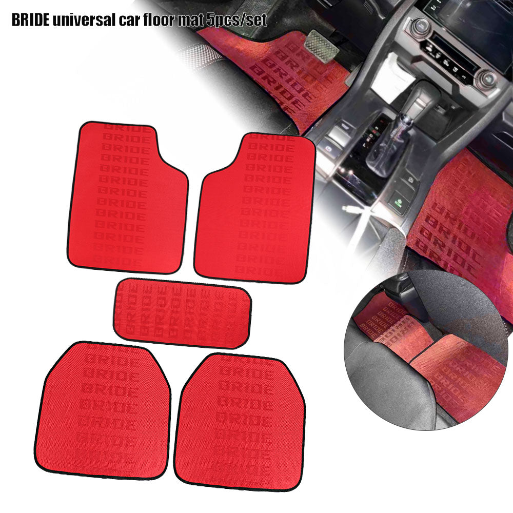 Brand New 5PCS Bride Red Graduation Color Hybrid Racing Fabric Floor Mats Interior Carpets Universal