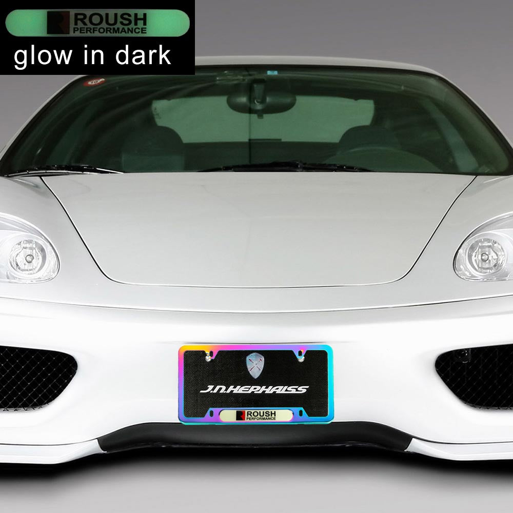 Brand New Universal 2PCS Roush Performance Neo Chrome Metal License Plate Frame
