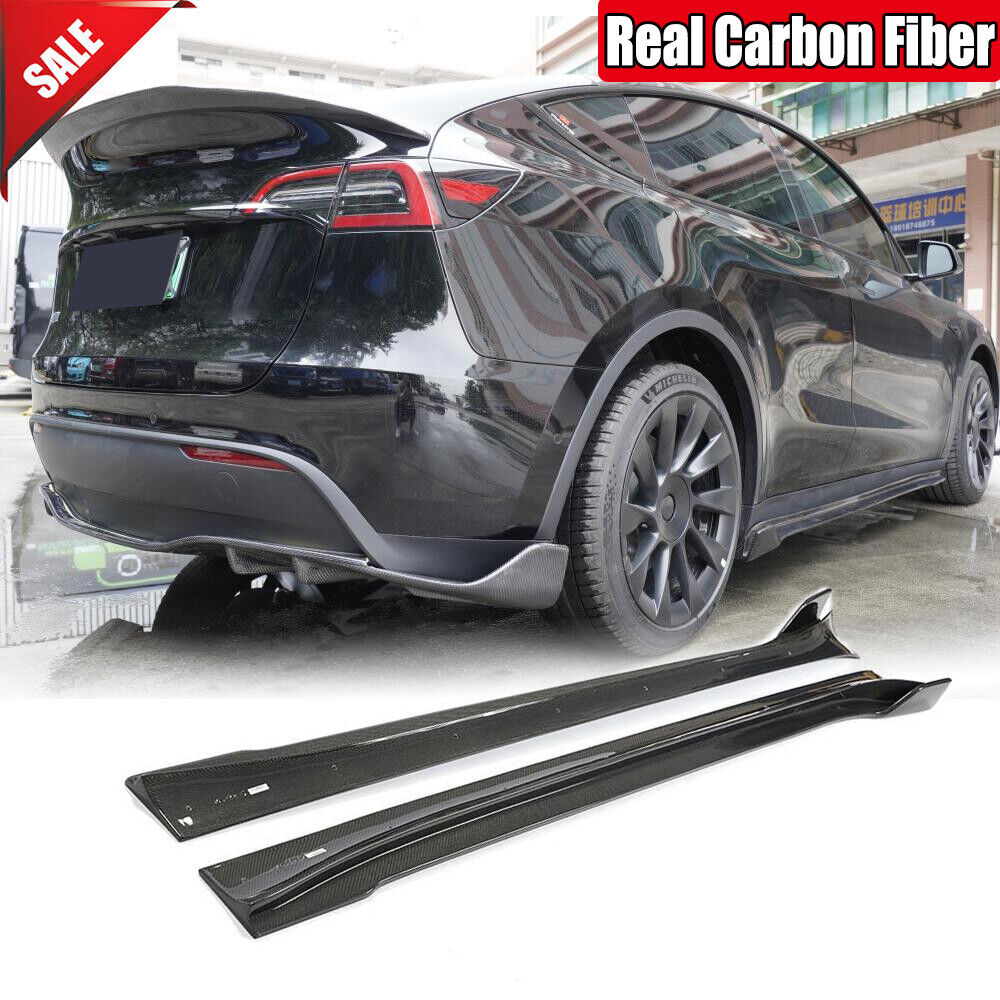 Brand New Tesla Model Y 2020-2023 Real Carbon Fiber Side Skirts Extension Lip Rocker Panel