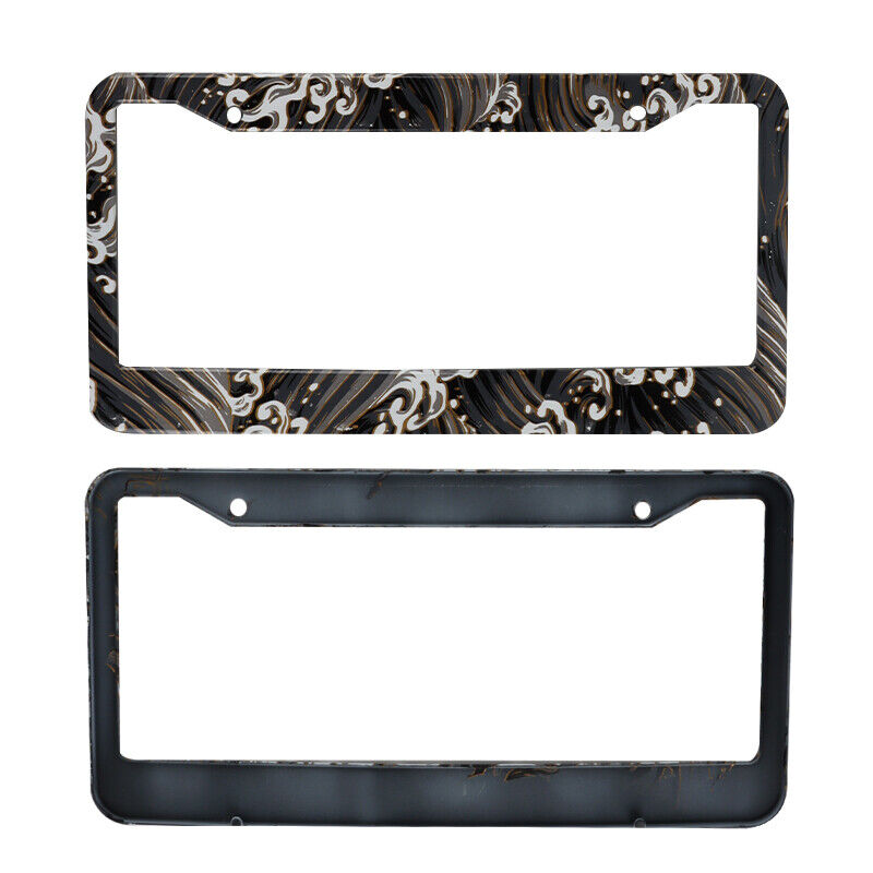 Brand New Universal 2PCS Sakura JDM Wave Black Aluminum License Plate Frame