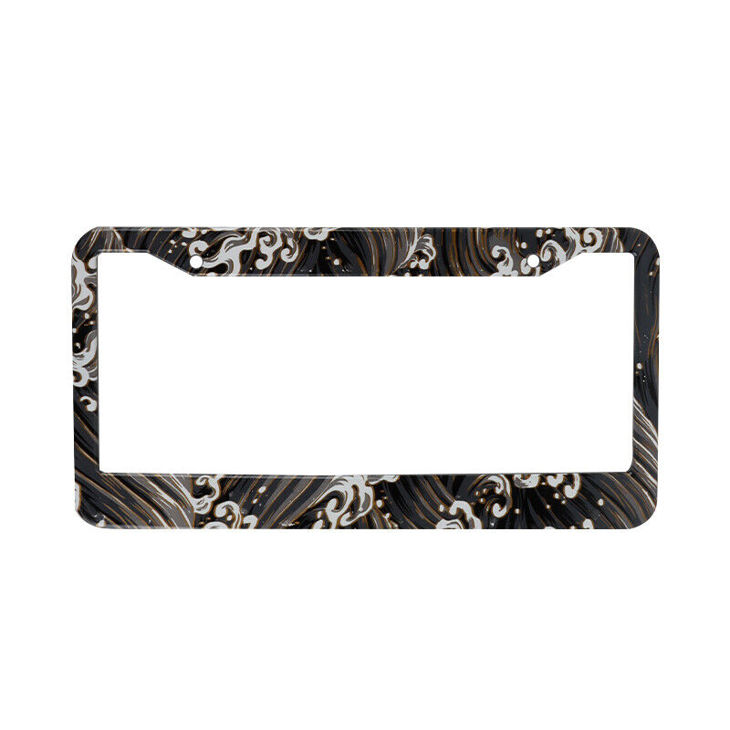 Brand New Universal 2PCS Sakura JDM Wave Black Aluminum License Plate Frame