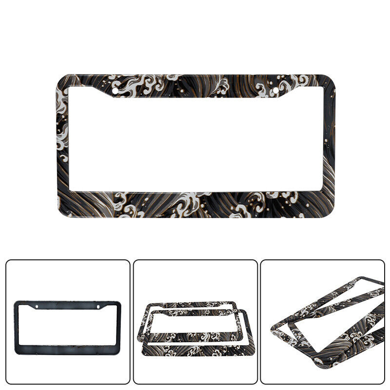 Brand New Universal 2PCS Sakura JDM Wave Black Aluminum License Plate Frame