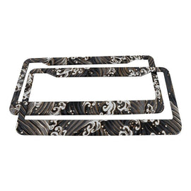 Brand New Universal 2PCS Sakura JDM Wave Black Aluminum License Plate Frame
