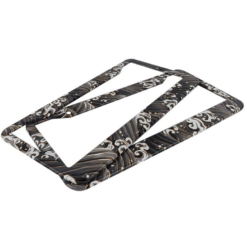 Brand New Universal 2PCS Sakura JDM Wave Black Aluminum License Plate Frame
