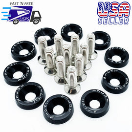 BRAND NEW 10PCS PASSWORD JDM BLACK ALUMINUM Fender Washers Engine Bolt Dress Up Kit - USA