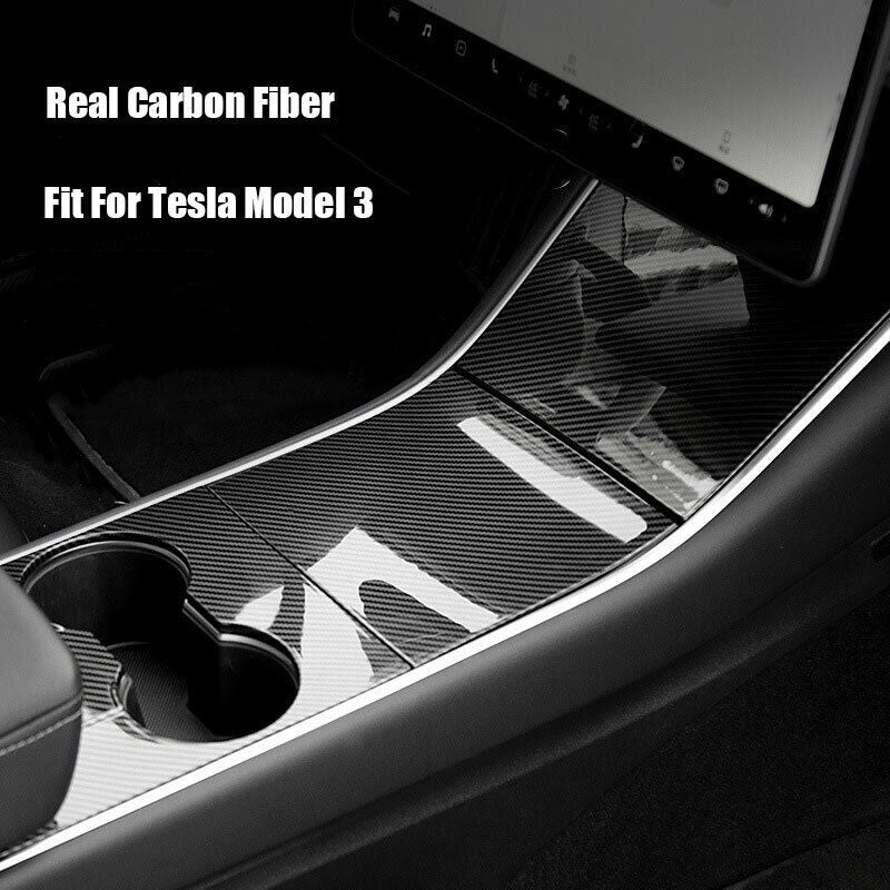 Brand New 3PCS 2017-2020 Tesla Model 3 Real Carbon Fiber Center Control Panel Hard Cover Trim Kit