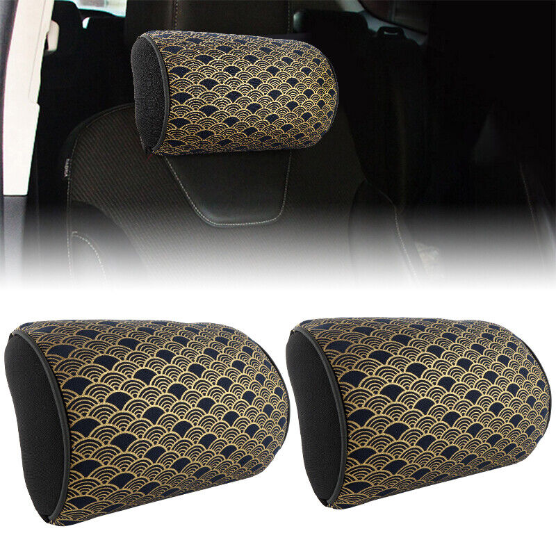 BRAND NEW 2PCS JDM SAKURA Black Fish Scale Fabric Soft Cotton Car Neck Rest Pillow Headrest