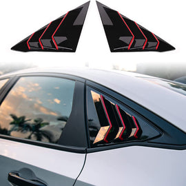 Brand New Honda Civic 11th 2022-2023 ABS Glossy Black W/ Red Side Line Rear Side Vent Window Scoop Louver Cover