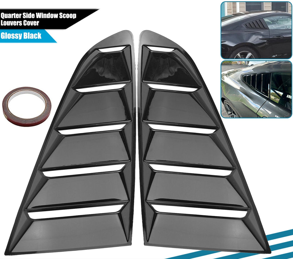 Brand New 2PCS FORD MUSTANG 2015-2023 Glossy Black Side Window Scoop Quarter Louver Cover