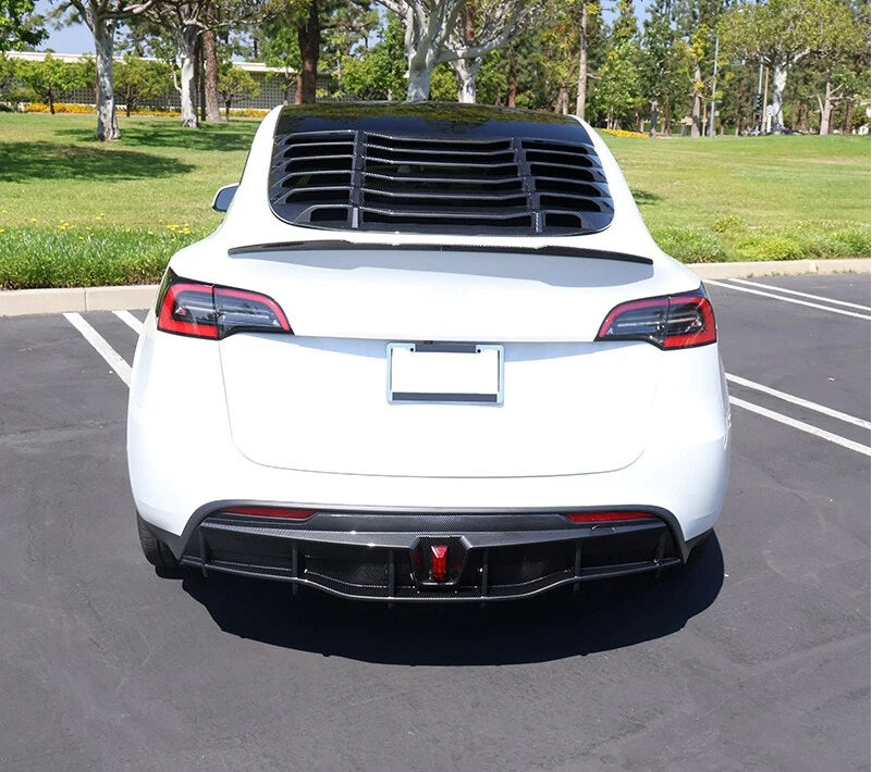 BRAND NEW 2020-2024 Tesla Model Y Rear Bumper ABS Diffuser Lip Kit W/ LED Flashing Light Carbon Fiber Print