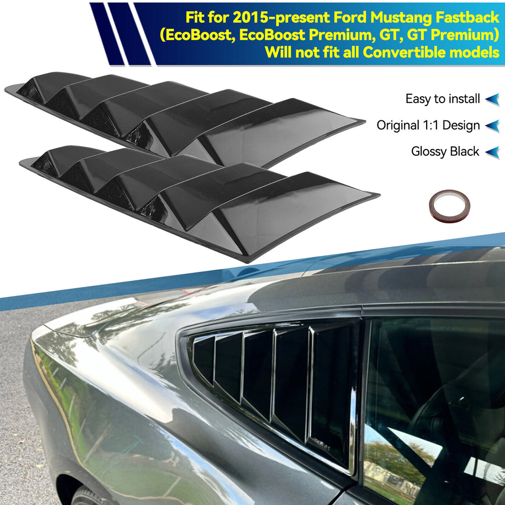 Brand New 2PCS FORD MUSTANG 2015-2023 Glossy Black Side Window Scoop Quarter Louver Cover