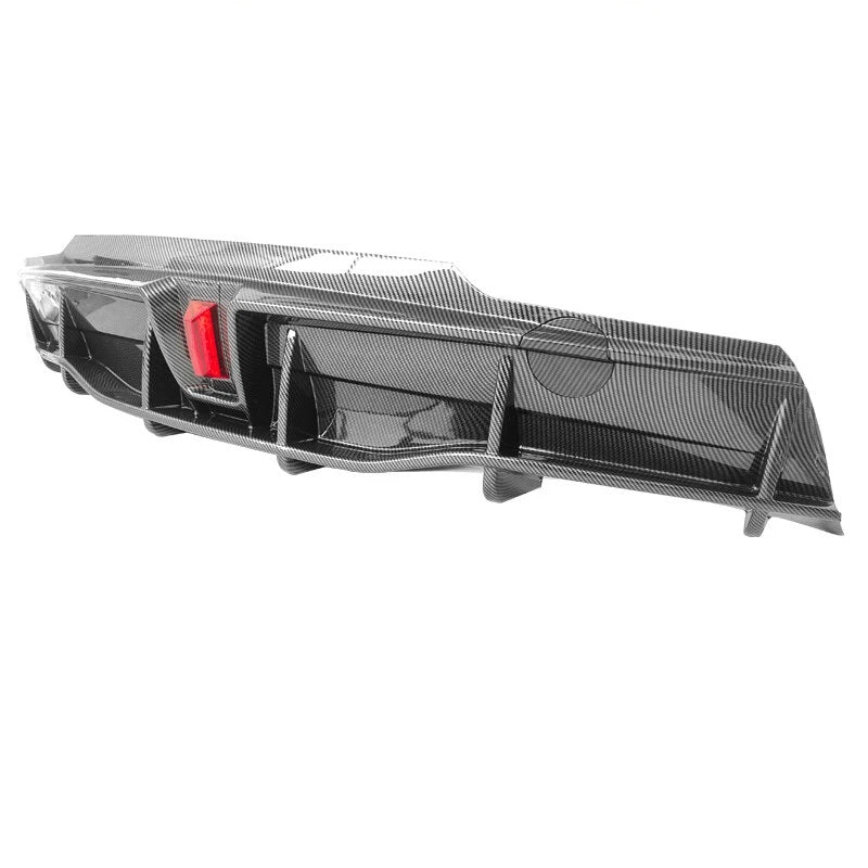 BRAND NEW 2020-2024 Tesla Model Y Rear Bumper ABS Diffuser Lip Kit W/ LED Flashing Light Carbon Fiber Print
