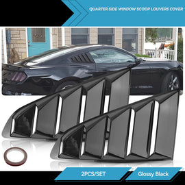 Brand New 2PCS FORD MUSTANG 2015-2023 Glossy Black Side Window Scoop Quarter Louver Cover