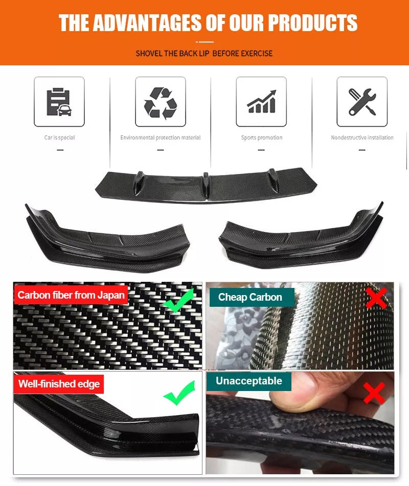 BRAND NEW 2017-2020 BMW G30 M-SPORT REAL CARBON FIBER 3PCS FRONT BUMPER SPLITTER SPOILER LIP