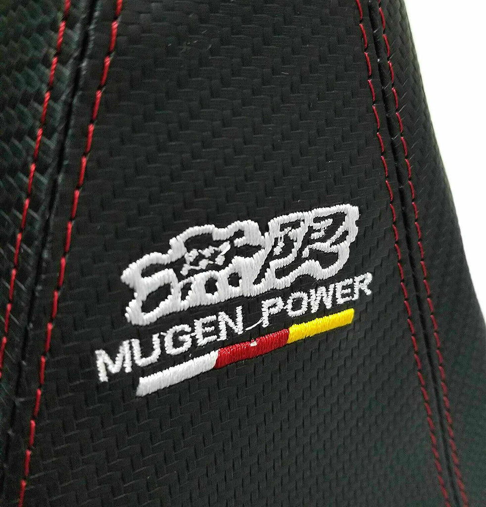 Brand New Universal Mugen Power Carbon Fiber Leather PVC Red Stitching Leather Gear Manual Shifter Shift Knob Boot Cover