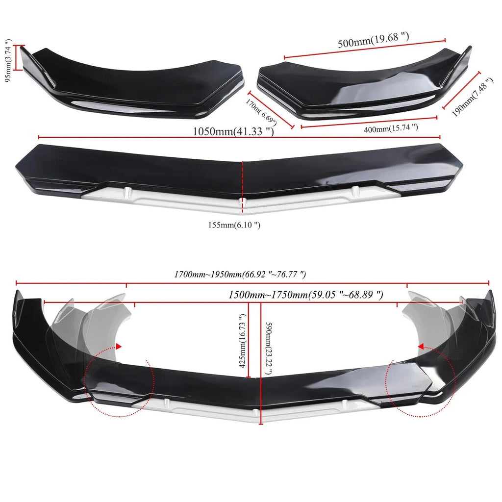 Brand New 5PCS UNIVERSAL GLOSSY BLACK / WHITE FRONT BUMPER LIP SPLITTER KIT