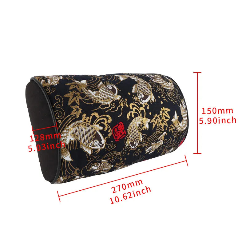 BRAND NEW 1PCS JDM SAKURA Black Koi Fish Fabric Soft Cotton Car Neck Rest Pillow Headrest